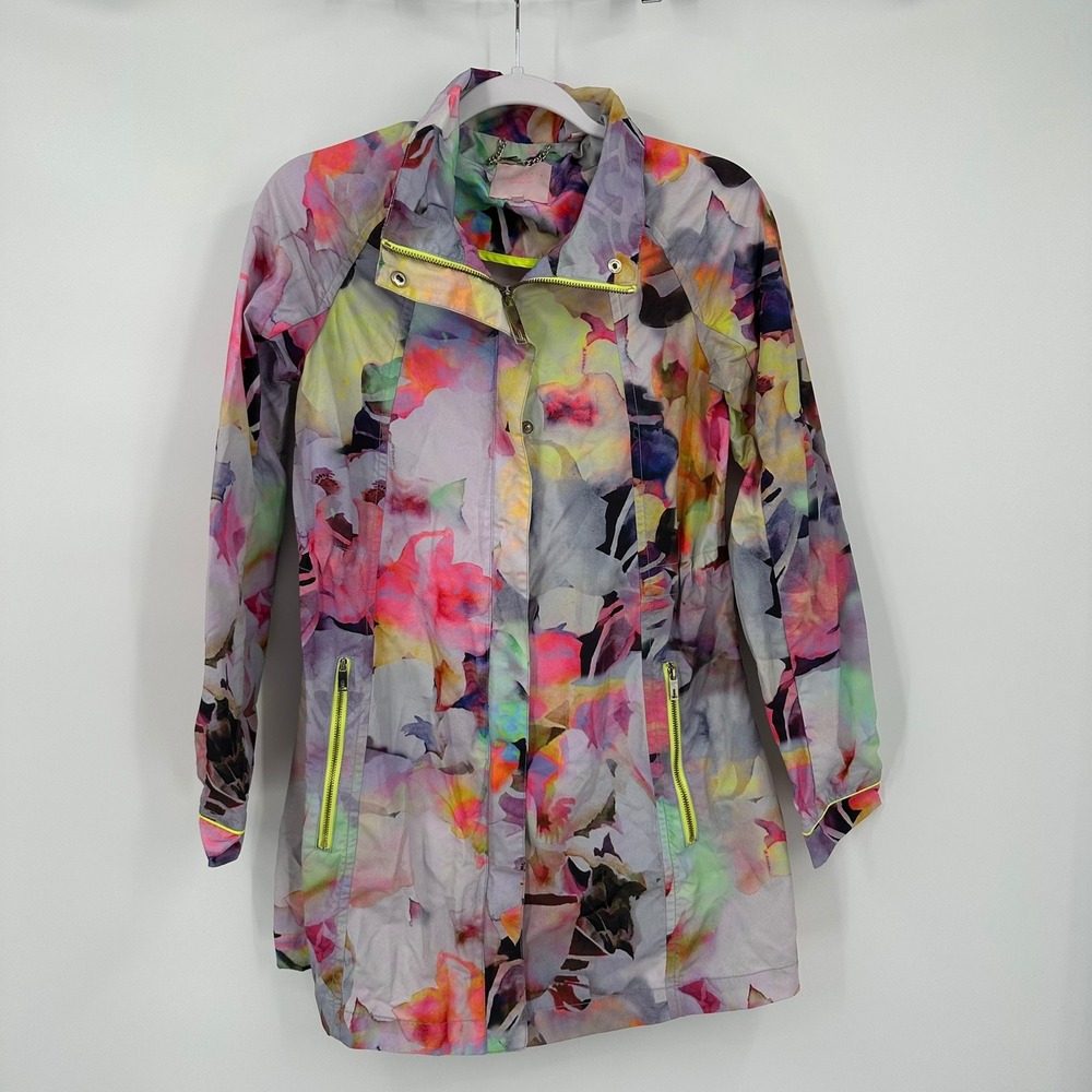 Ted Baker Womens Duena Floral Print Lightweight Jacket Neon Zip Size 0 US S